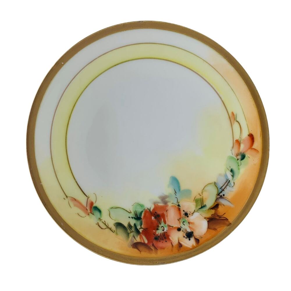 RS Germany Porcelain Plate 6.5" Hand Painted Red Pink Signed M E Geyer Vintage